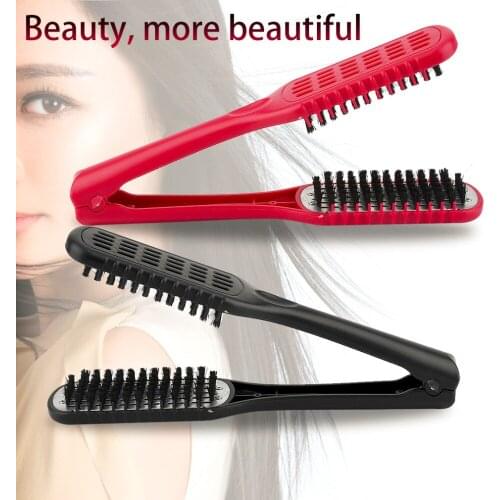 Ceramic Straightening Comb Double Sided Hair Brush Clamp Hairdressing Natural Fibres Bristle Comb Hairstylig Tool hairbrushes
