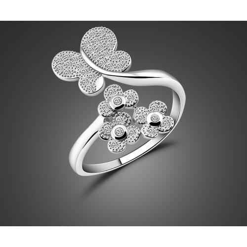 Fashion Woman 100%925 Sterling Silver Butterfly Ring Delicate Inlaid Zircon Rings Adjustable Size Charm Jewelry gift