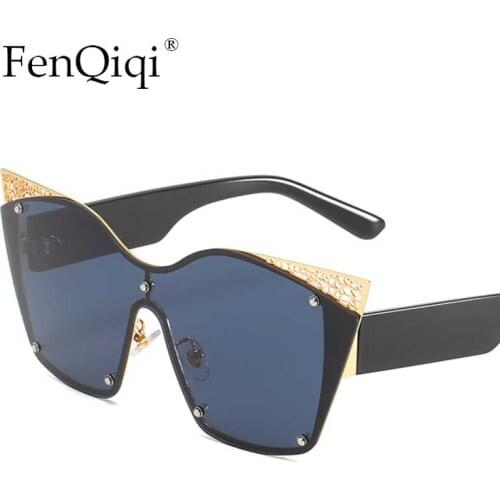 Fashion Oversized Sunglasses Hollow Alloy Frame One Piece Glasses Cat Eye Women Outdoor Eyeglasses Zonnebril Dames