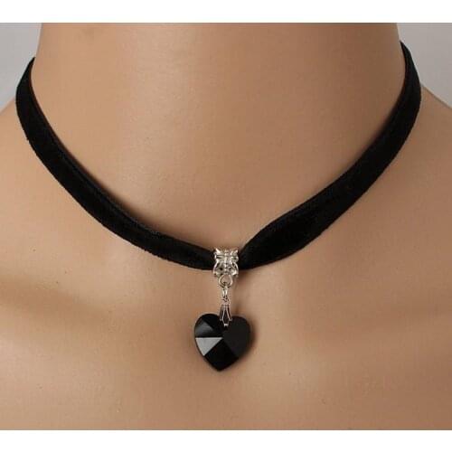 Fashion Female Chokers Heart Crystal Pendant Choker Lace Necklace Jewelry For Women Gift Wholesale