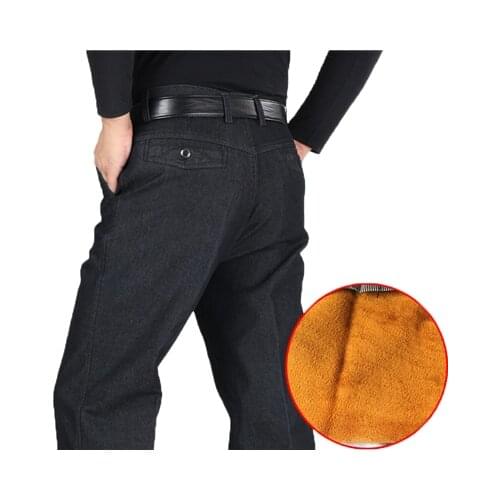 Men Brand Jeans Plus Size Winter Mens Thick Warm Jeans Classic Fleece Male Denim Pants Cotton Blue Black Quality Long Trousers