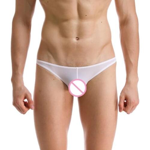 Mens briefs underwear ice silk ultra-thin transparent bikini breathable sexy low waist U convex briefs men