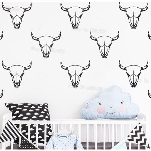 Cow Skull Wall Stickers Decal Nursery Room Tribal Wall Decals Skull Removable Art Sticker Wallpaper Self Adhesive Mural JW359