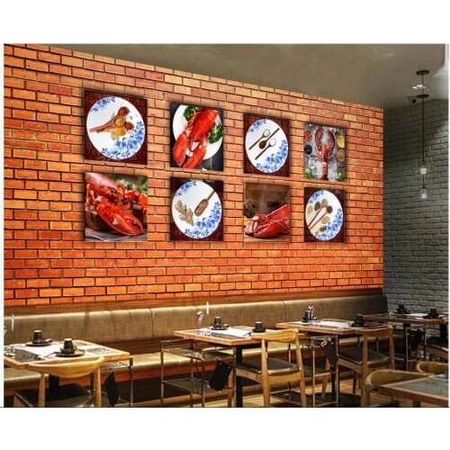 Custom mural 3d photo wallpaper Retro brick wall spicy crayfish catering tooling background living room wallpaper for wall 3 d