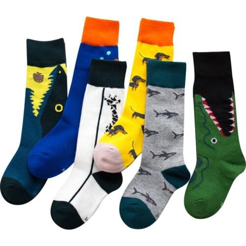 Children Cotton Socks Cartoon Animal Crocodile Dinosaur Embroidery Print Socks Boys Girls Kids Funny Colorful Footwear Fashion