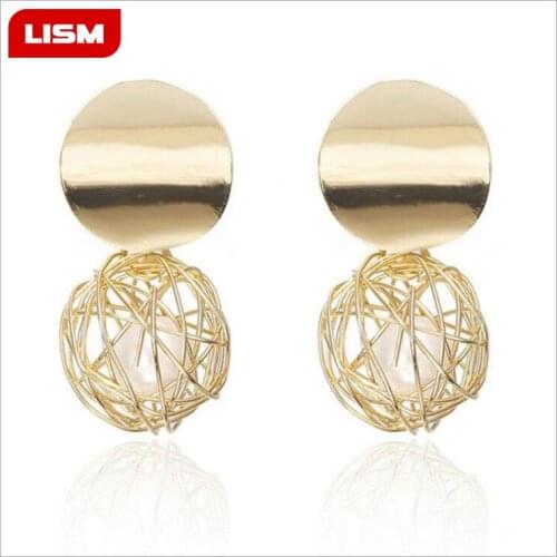 New Fashion Stud Earrings For Women Golden Color Round Ball Geometric Earrings For Party Wedding Gift Wholesale Ear Jewelry