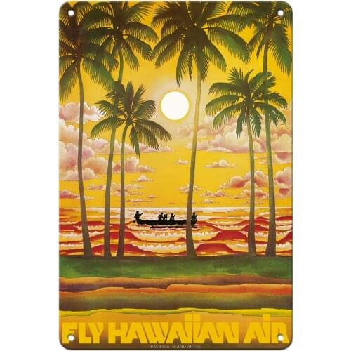 Poster of Pacific island art Hawaii fly Hawaiian air - Hawaiian airlines - vintage airline travel poster c.1960s fine