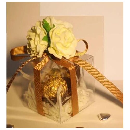 Clear PVC Favor Boxes Wedding Birthday Party Candy Box Macaron Cake Engage 3 Flowers Ribbon Square Gift Box festive supplies