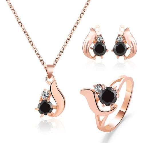 RONGQING 1set earring ring necklace zirconia jewelry sets Fashion Jewelry Gift