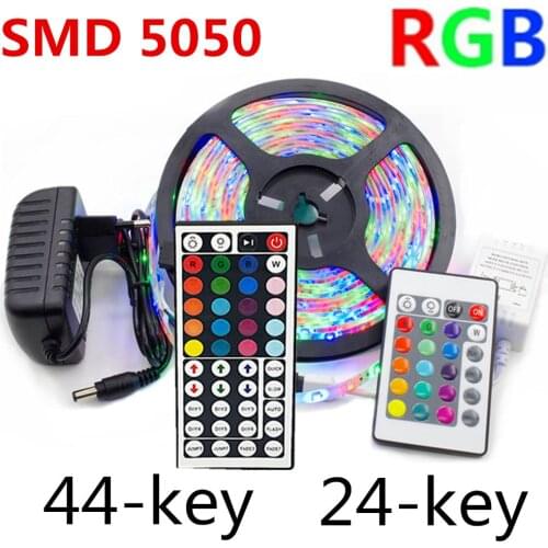5m 10m 15m LED strip light SMD 5050 DC 12V RGB lights tape waterproof Party neon 5 meters/roll 60LEDs/m IR 24/44 key control set