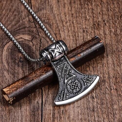 2021 Personality Domineering 316L Stainless Steel Viking Axe Fashion Male Pendant Necklace Mens and Womens Jewelry Gifts