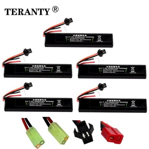 TREANTY 5Pcs Water Gun Battery 2S 7.4V 2000mAh Lipo battery for AKKU Mini Airsoft BB Air Pistol Electric Toys guns Parts 452096