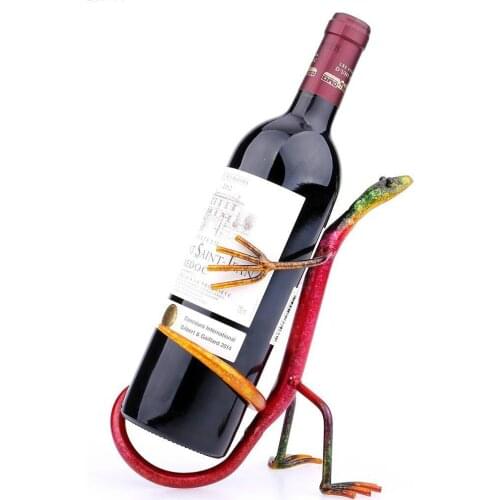 Tooarts Gecko Wine Holder Animal Figurine Rack Iron Craft Home Decor Modern Metal Grape Figurine Wine Rack For Bottle