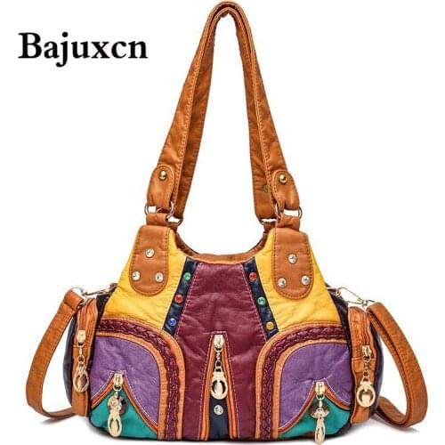 High Quality Washed PU Leather Handbag Ladies Daily Bag Gift Messenger bag fashion stitching Shoulder Bags Purse 2020 new Ladies
