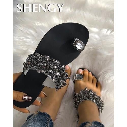 2019 Women Flat Slippers Summer Casual Flip Flops Crystal Woman Shoes Girls Comfortable Female Footwear Outside Drop shipping