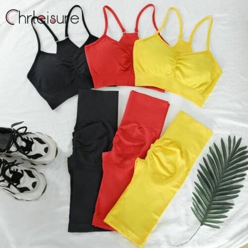 CHRLEISURE Biker Shorts Sets Women Yoga Seamless Leggings Push Up Suits High Waist Sportswear Fitness Gym Workout Tracksuit