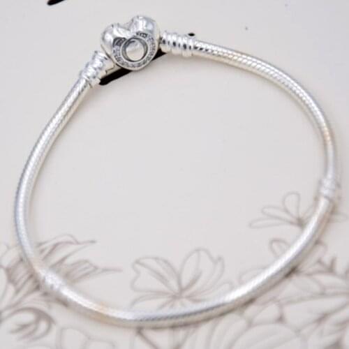 100% 925 Sterling Silver Pan Bracelet Crystal Wishful Heart Snake Chain Bracelet Fit Women Bead Charm Diy Jewelry