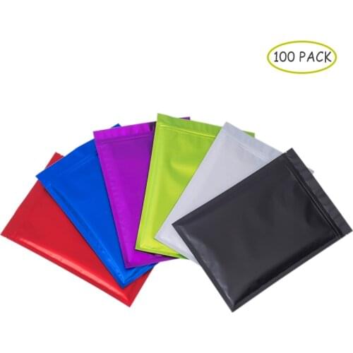 100 PCS Colorful Aluminum Foil Ziplock Flat Bottom Mylar Bags Top Feed Foil Zip lock Food Pouch Tea Pouches,Food Storge Bag
