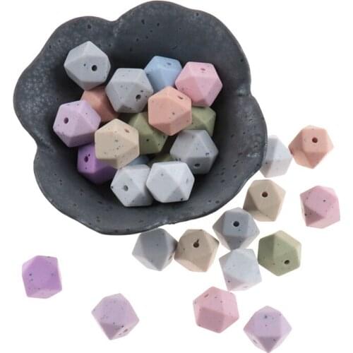200pcs Silicone Hexagon Beads 14mm Baby Teether Speckled Color Teething Beads Pacifier Chain DIY BPA Free Pacifiers Clip Bead