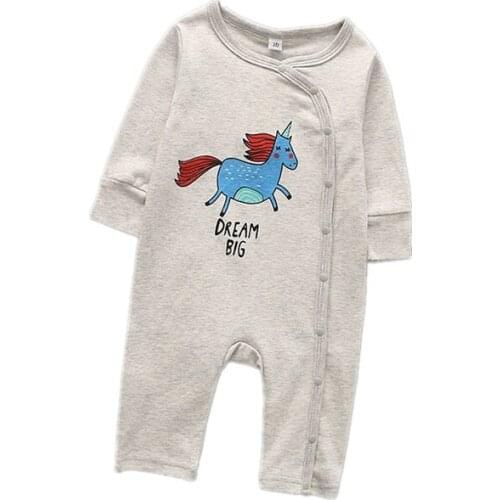 2020 Spring Baby Clothes Baby Boy Cotton Underwear Sleepwear Unicorn Costume Little Turtle Pattern Side Open Long Sleeve Rompers