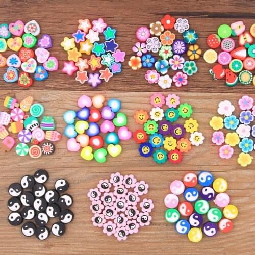 30Pcs 11 Styles Mix Colors Fruit Flower Star Gossip Shape Clay Spacer Beads Polymer For Jewelry Making DIY Handmade Accessories