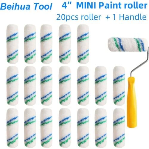 4Inch Paint roller brush 20PCS and 1handle Mini roller Paint brush Paint tools Polyester nap 10mm Corner painting tool