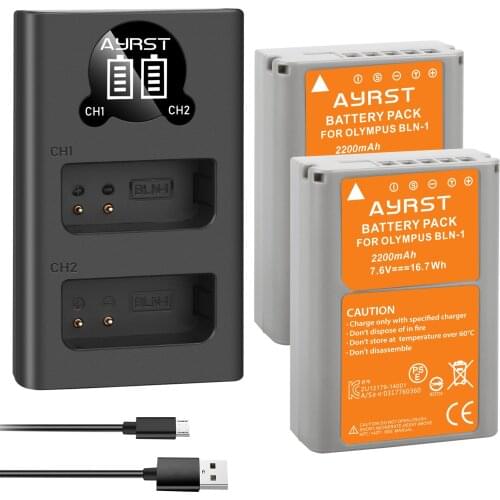7.6V 2200mAh BLN-1 PS-BLN1 Camera Battery + Dual USB charger for Olympus OM-D E-M1, Olympus Pen F, OM-D E-M5, PEN E-P5, OM-D