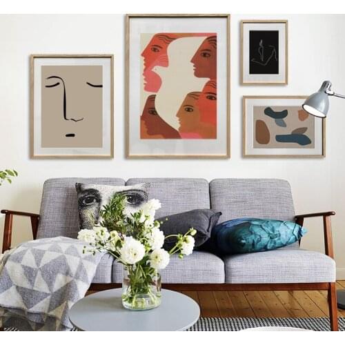 Abstract Face Line Drawing Wall Art Poster And Print Nordic Geometry Canvas Painting Vintage Picture Living Room Home Decoration