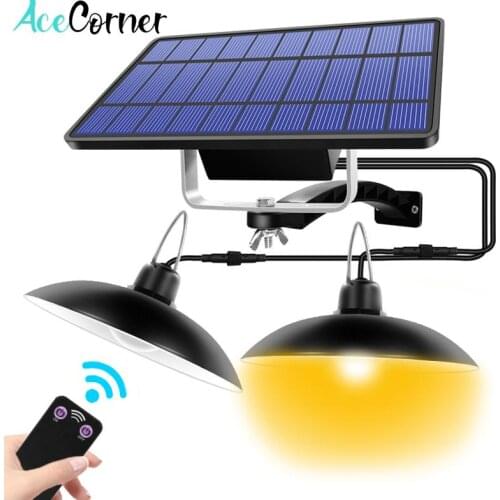 Acecorner Remote Control Double Head Solar Pendant Light Outdoor Indoor Solar Lamp Lighting Lamp for Camping Home Garden Yard