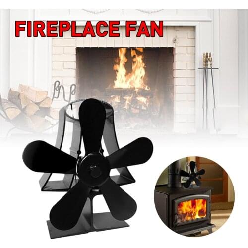 Black Fireplace 4 Blade Heat Powered Stove Fan Heat Powered komin Wood Burner Eco Fan Home Fireplace Fan Efficient Heat