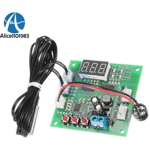 Two Channel Way Heat Dissipation PWM Four Wire Fan Temperature Controller 12V 24V 48V Temperature Speed display Stop Alarm Board