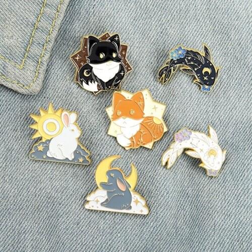 Anime Series Fox Fish Rabbits Enamel Pins Cartoon Animal Brooches for Women Cute Lapel Pin Backpack Badge Jewelry Gift Wholesale