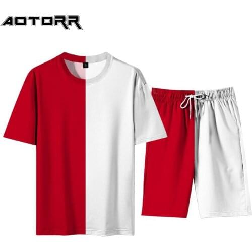Large Size Mens Short-sleeved T-shirt Shorts Patchwork Set 2 Piece 2021 Summer New Fashion O-Neck T-shirt Casual Tracksuit Men