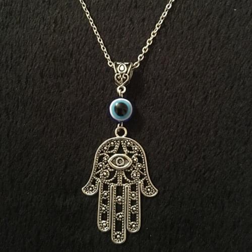 Hamsa Hand Necklace 18 Inch Hand of Fatima Spiritual Yoga Buddha Evil Eye Pendant Witch Jewelry Gift