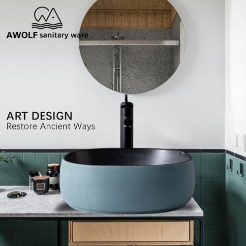 Art Sinks Haze Matte blue Bathroom Washing Basin Bowl Ceramic Vessel Above Counter Lavatary Balcony Basin Sink AM922