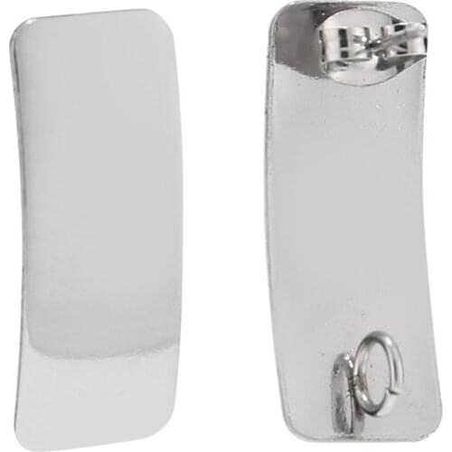 10pcs Stainless Steel Curved Rectangle Bar Stud Earring Posts with Loop For Bohemian Earrings Components