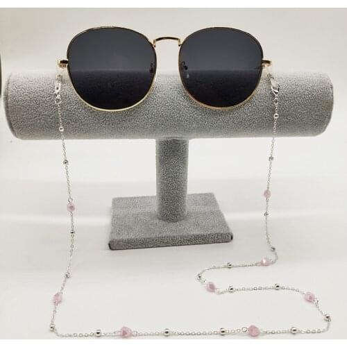 Fashion Acrylic Crystal Glasses Neck Strap Chain Acrylic Crystal Pink Beads Eyeglasses Necklace Metal Sunglasses Cord Lanyard