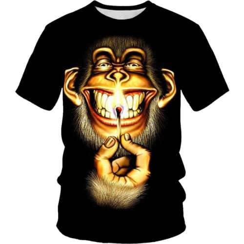 Hip hop Fashion summer new weird animal monkey 3D printing mens T-shirt O-neck custom casual mens street loose T-shirt
