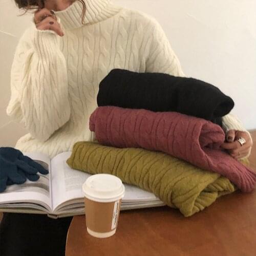 Trendy New Spring Women Knitted Sweater Casual Turtleneck Loose Fit Female Pullovers 4 Colors Korean Style Warm Knitwear Tops