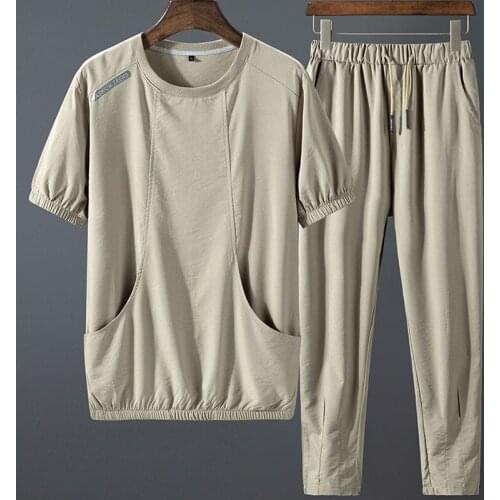 Men Casual Sweatsuits Plus Size Active Jogging Suits Summer Big Pockets Tracksuit Men Short Suits 2 Piece T-shirts+Shorts Sets