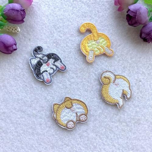 Cats Butt Iron on Patches for Clothing Stickers Stripes Appliques on Clothes Cartoon Animals Embroidery Badges