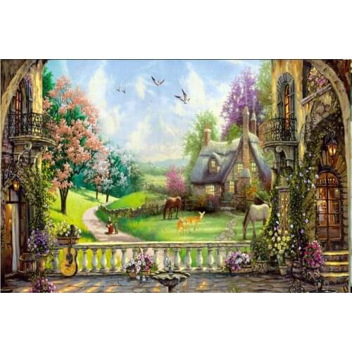 Custom mural 3d photo wallpaper European oil painting country house big tree landscape in living room wallpaper for walls 3 d