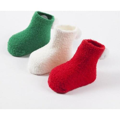 Christmas socks baby boy cute pompom back design tubes socks for girls thick terry winter socks warm children leg warmers Xmas
