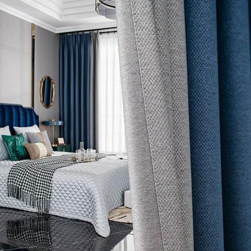 Thick Cotton Linen Shading Cloth Living Room Bedroom Plain Stitching Curtains for Living Dining Room Bedroom