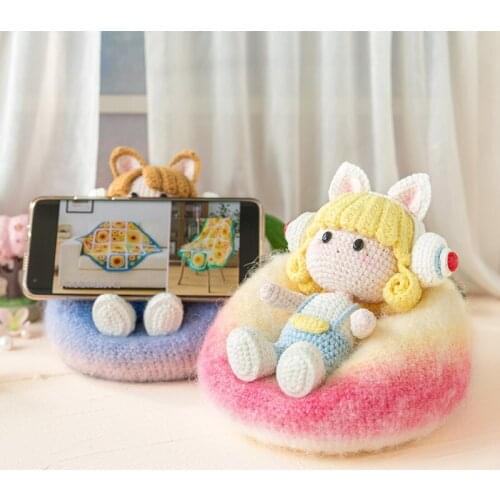 Lovely Crochet DIY Doll Cellphone Holders Happy Stay At Home Sofa Doll Crochet Material Package Knitting Kit Home Decor