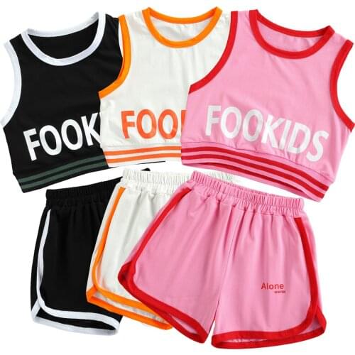 Girl’s Casual Vest and Shorts Suit Fashion Letter Printed Sleeveless Tops and Elastic Short Pants
