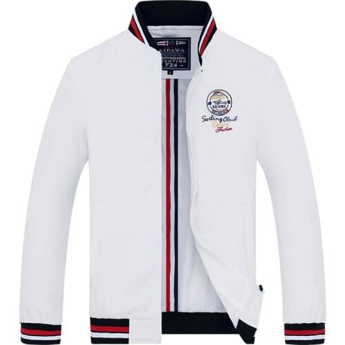 Plus Size 4XL Bomber Jacket Men White Blue Windproof Coat Kenty & Shark Brand Mens Jackets Embroidery Parka Male