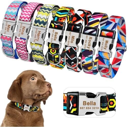 Adjustable Nylon Personalized Dog Collar Unisex Custom Free Engraved Name Dog Collar Small Large Standard Pet Dog Collar ID Tag