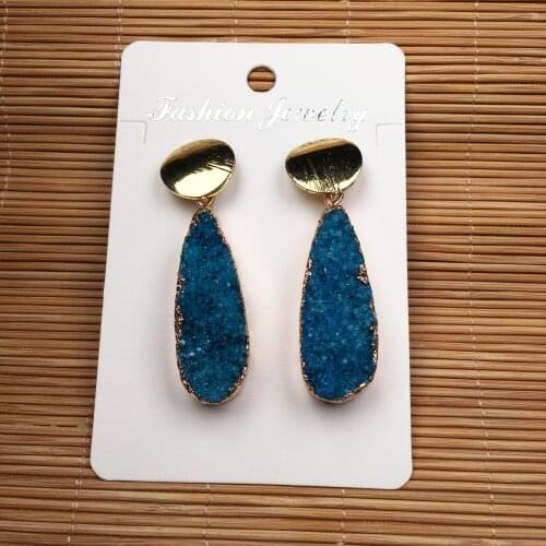 New Women Natural Water Drop Shape Agat Stone Earrings for Women 8x32mm