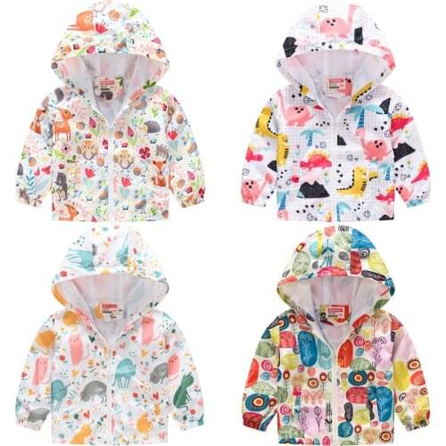 Spring kids Windbreaker Coat 2021 New Cartoon Pattern Cute Hooded Coats For Baby Girls Children Home Outerwear Birthday Present